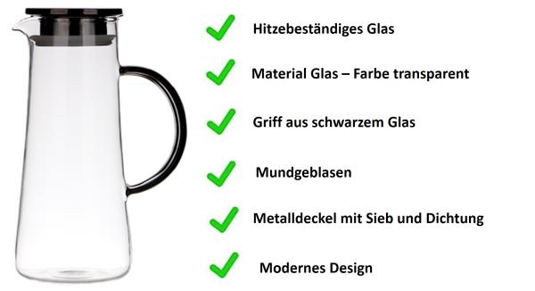 Glaskrug 1,3L mit Deckel - Black High
